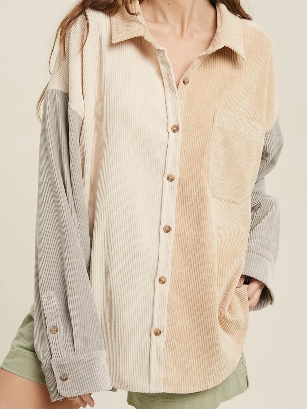 Wishlist Apparel Color Block Corduroy Shacket